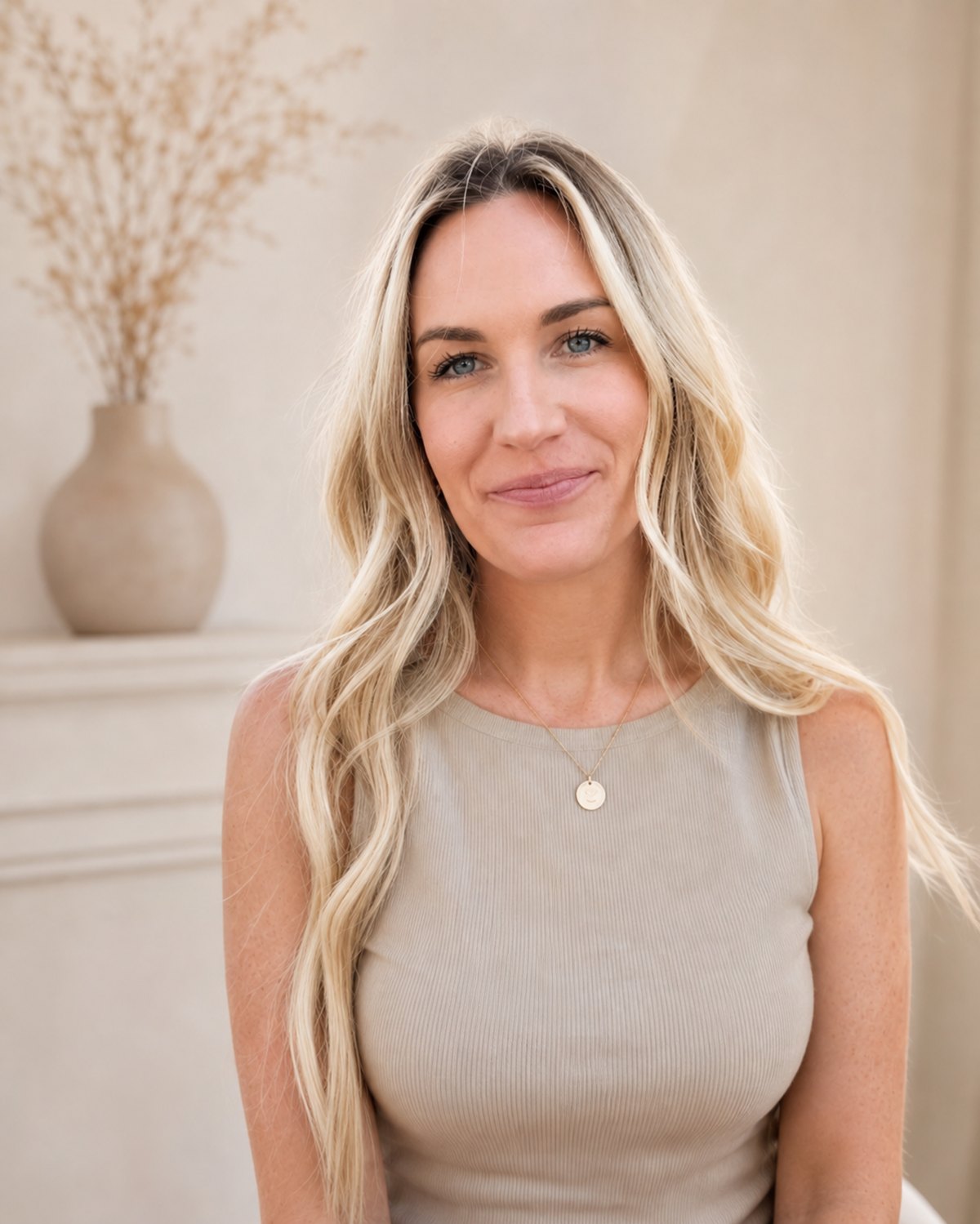 Cassie, founder of Remember Me Jewelry, wearing one of her personalized pendant necklaces